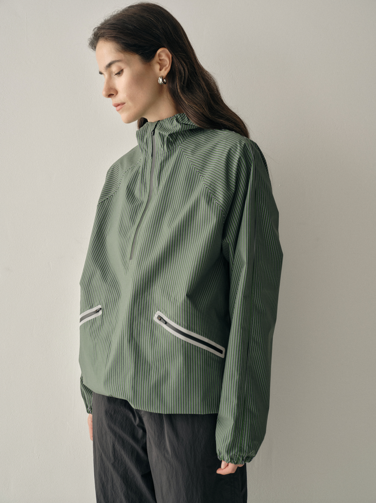 Striped Half-Zip Outdoor Jacket | Sage Green
