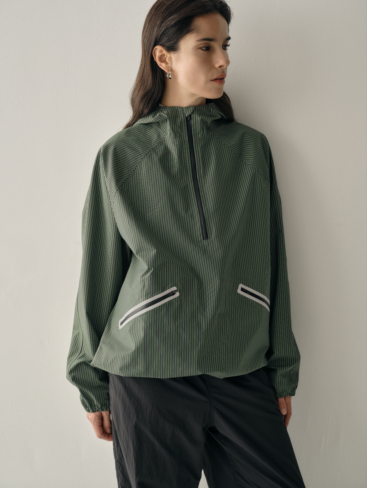 Striped Half-Zip Outdoor Jacket | Sage Green
