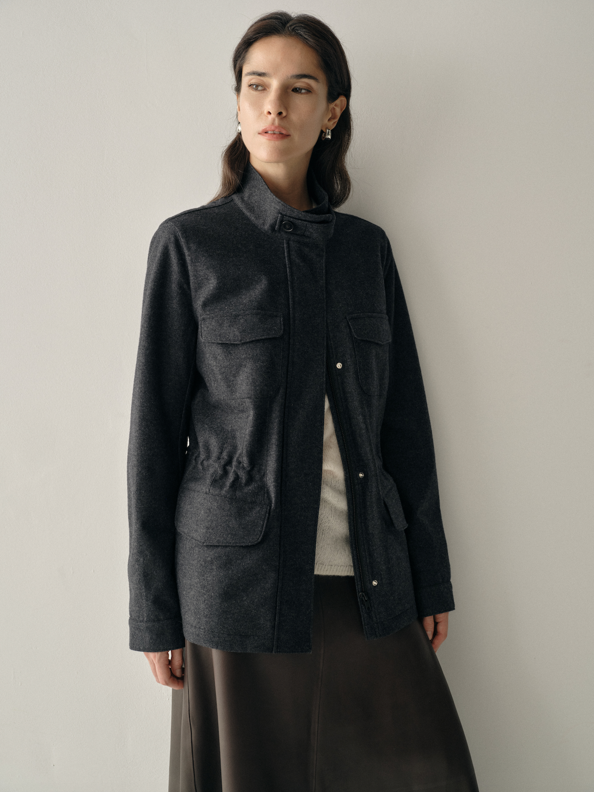 Wool-Blend Structured Utility Jacket