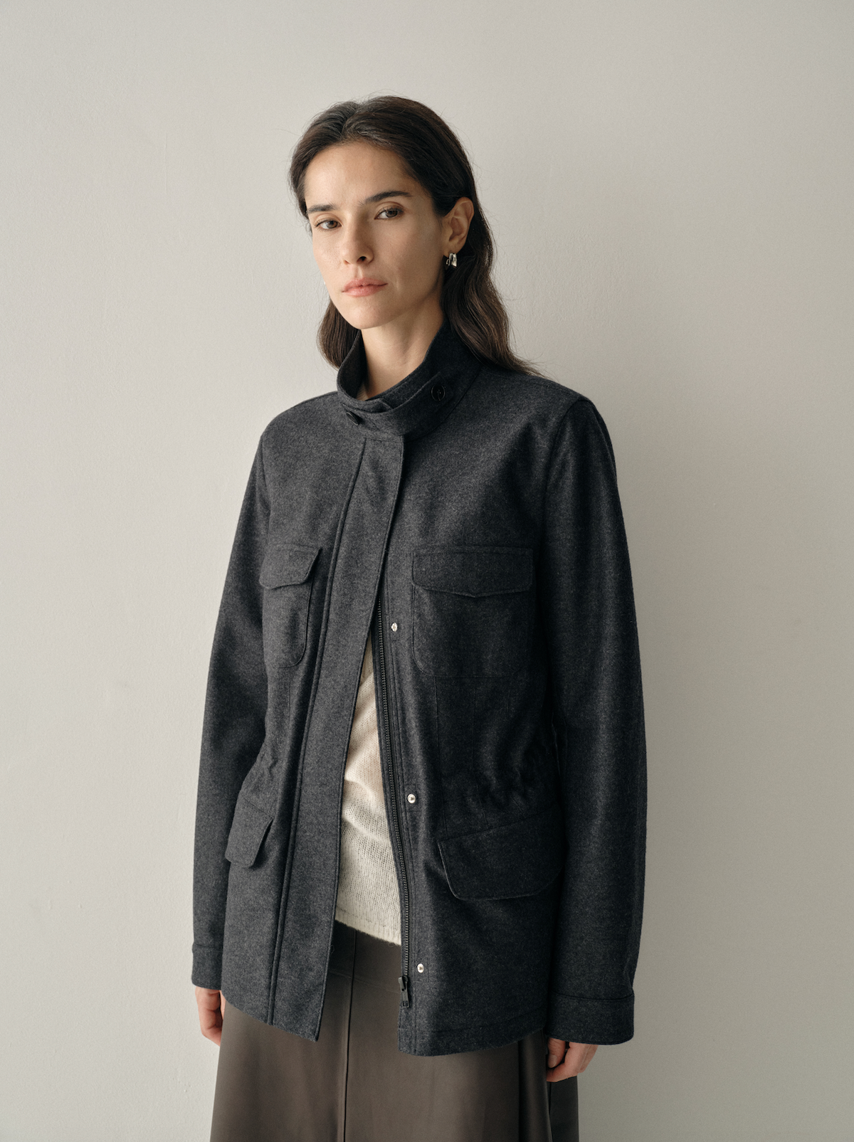 Wool-Blend Structured Utility Jacket