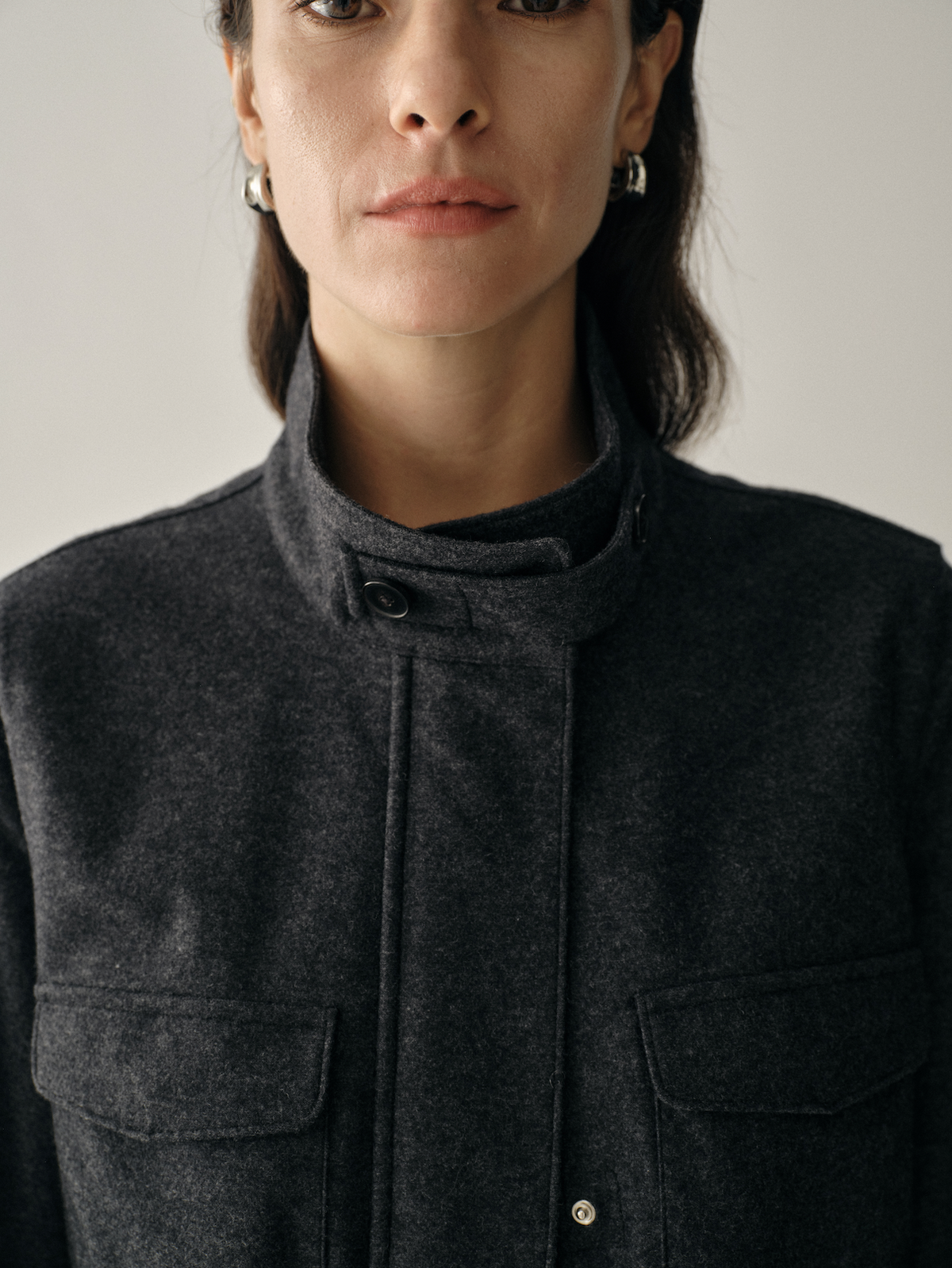 Wool-Blend Structured Utility Jacket
