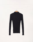 Machine Washable Ribbed Wool Mock Neck Top