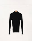 Machine Washable Ribbed Wool Mock Neck Top