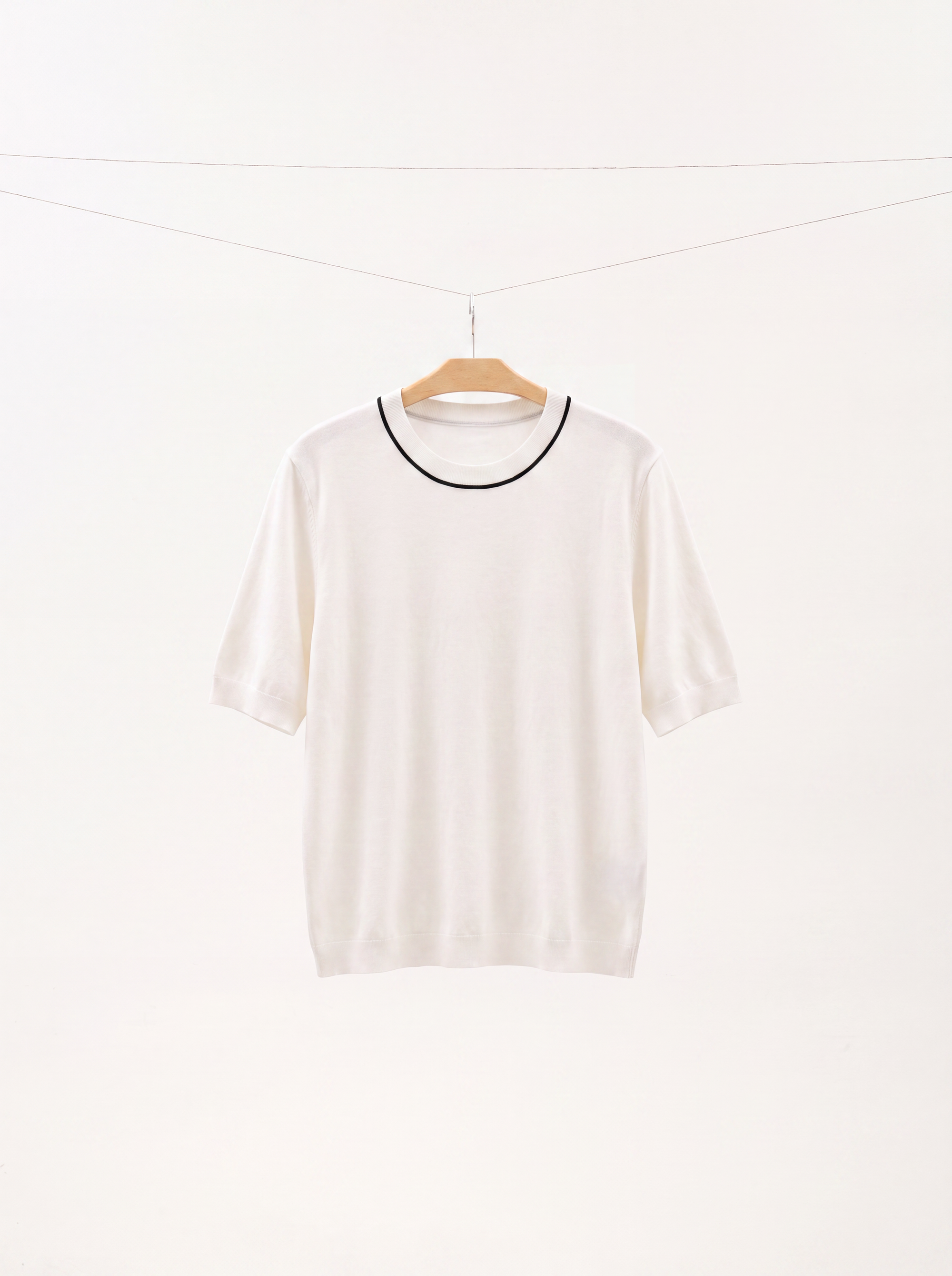 Contrast Trim Merino Wool Short Sleeve Sweater
