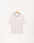 Contrast Trim Merino Wool Short Sleeve Sweater