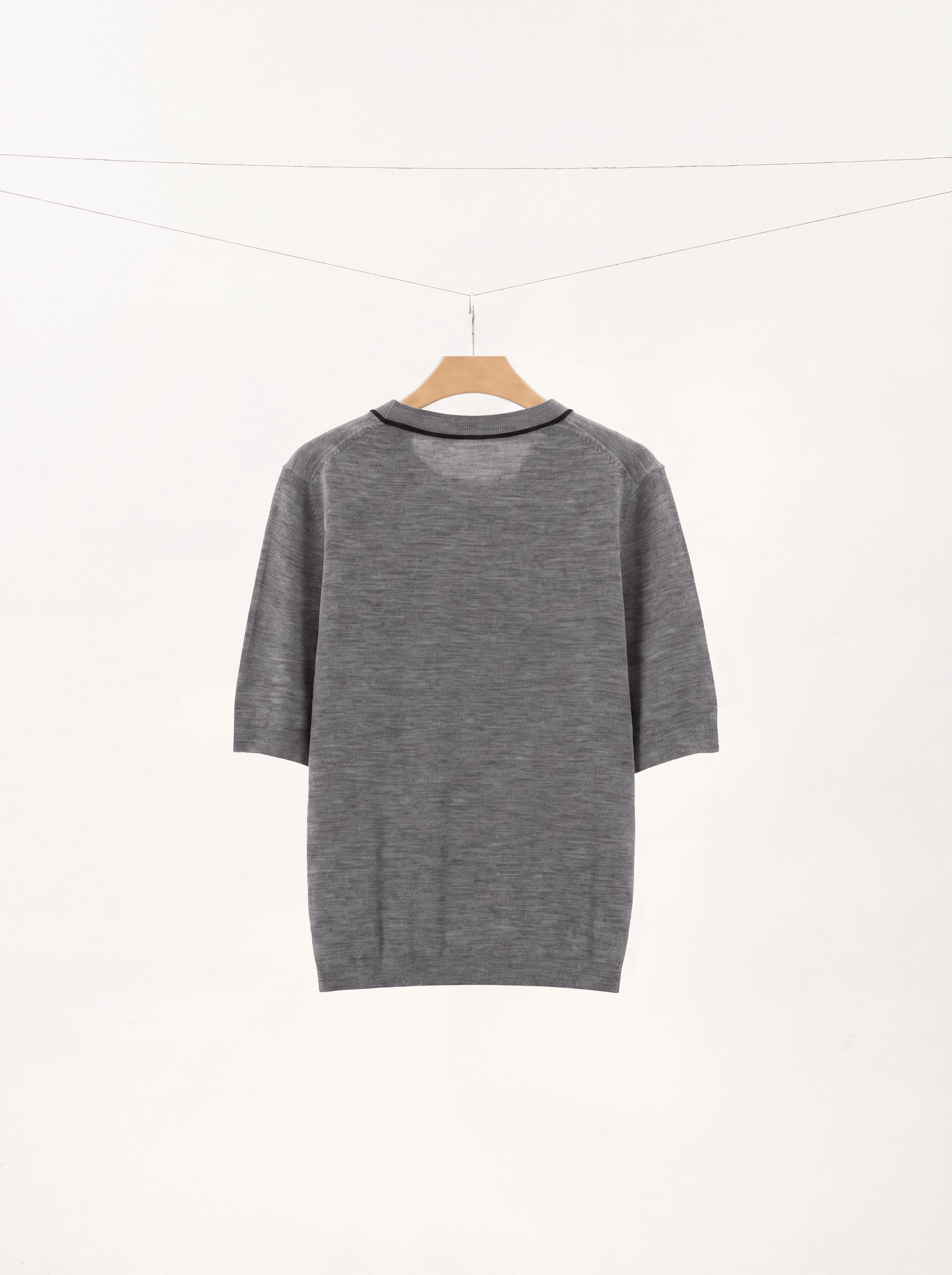 Contrast Trim Merino Wool Short Sleeve Sweater