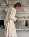 Ivory Wool & Silk Midi Skirt