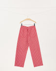 Red Gingham Cotton-Linen Trousers